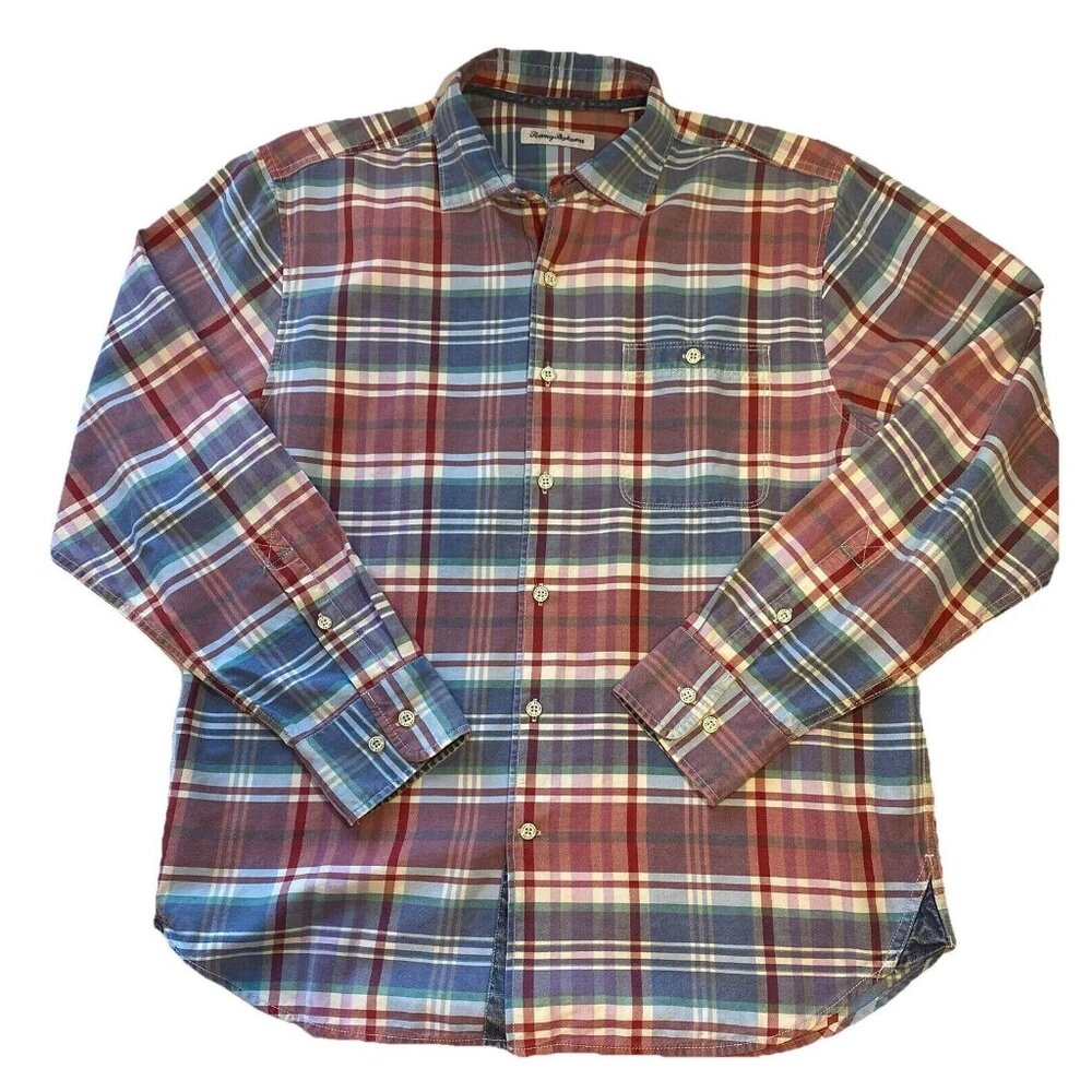 Tommy Bahama Men's Small Pale Wisteria Kookabura Plaid Long Sleeve Shirt - Picture 1 of 9